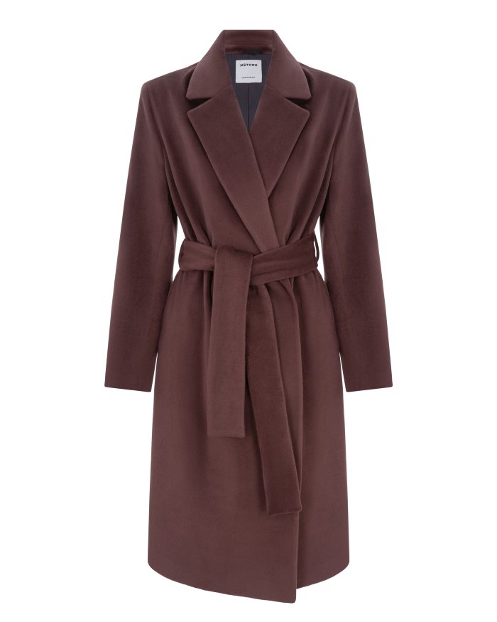 2 (3) Вовняне пальто під пояс жіноче шоколад Фото - 1