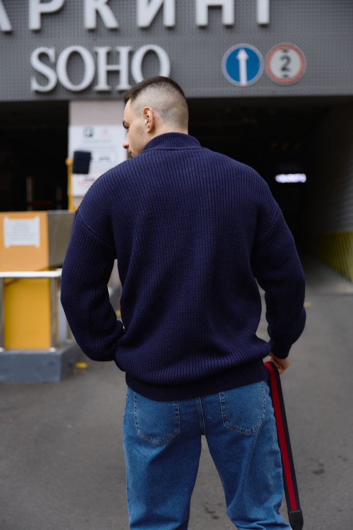 IMG_9361 (1) Светр в’язаний чоловічий на блискавці темно-синій 2024 Фото - 5
