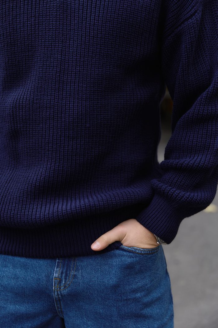 IMG_9369 Светр в’язаний чоловічий на блискавці темно-синій 2024 Фото - 4