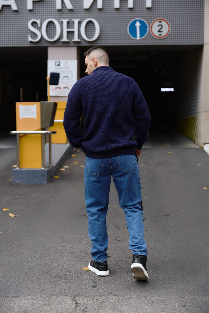 IMG_9371 Светр в’язаний чоловічий на блискавці темно-синій 2024 Фото - 3