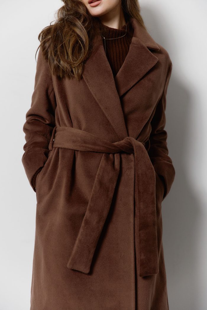 IMG_6731 Вовняне пальто під пояс жіноче шоколад Фото - 3