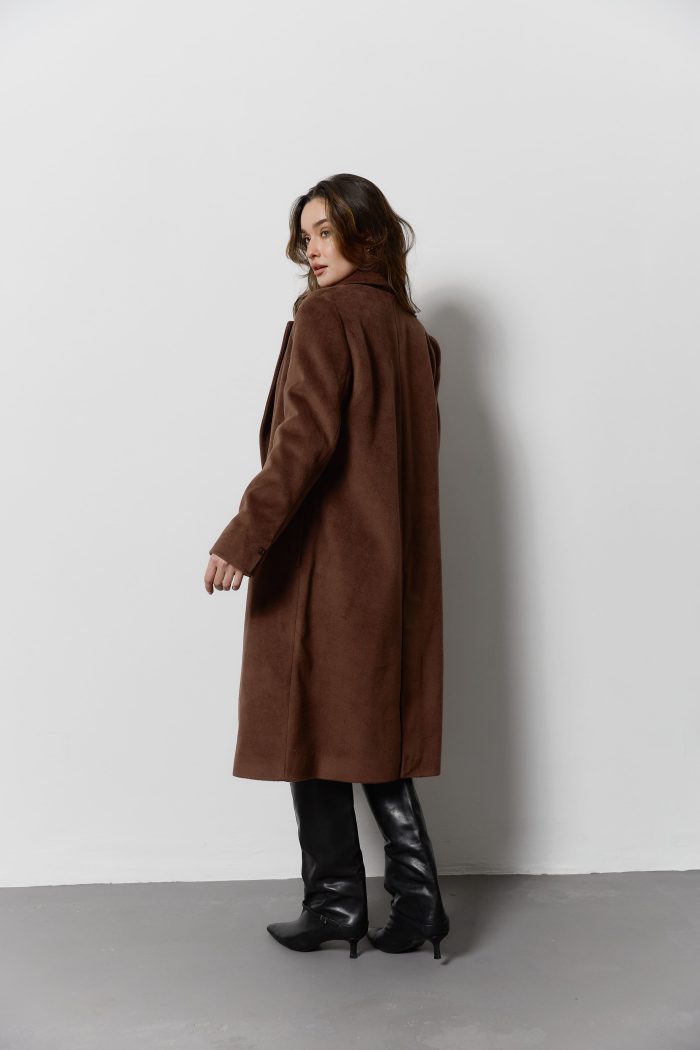 IMG_6739 Вовняне пальто під пояс жіноче шоколад Фото - 5