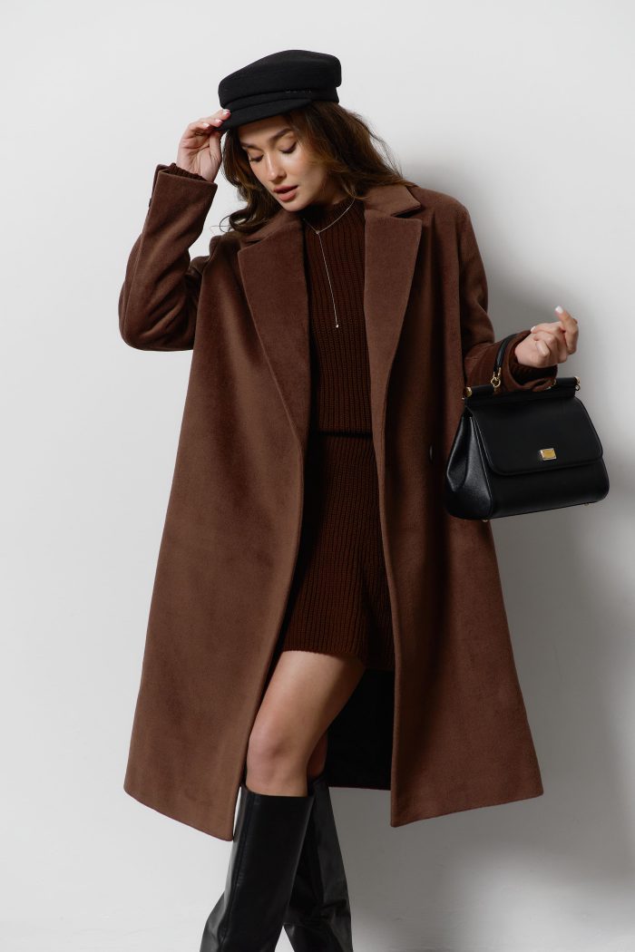 IMG_6740 Вовняне пальто під пояс жіноче шоколад Фото - 4