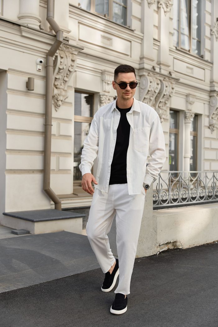 IMG_7981 Сорочка чоловіча на гудзиках з довгим рукавом з льону молочна Фото - 3