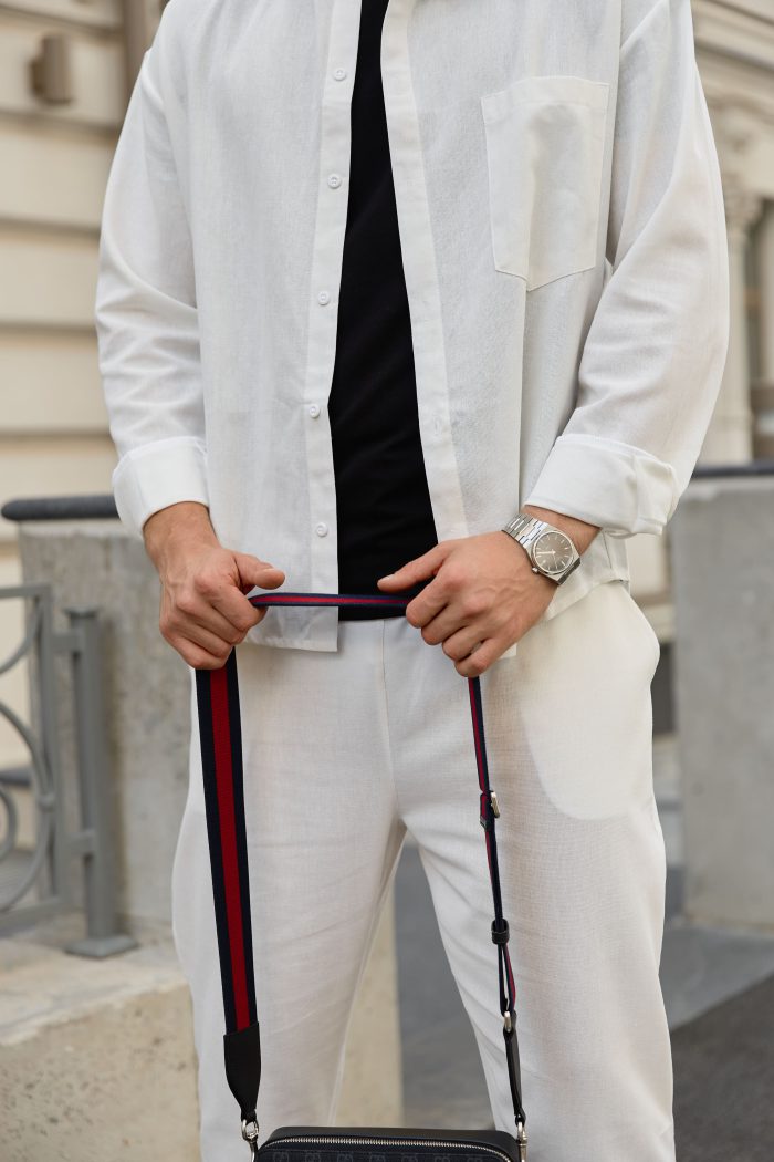 IMG_7983 Сорочка чоловіча на гудзиках з довгим рукавом з льону молочна Фото - 4