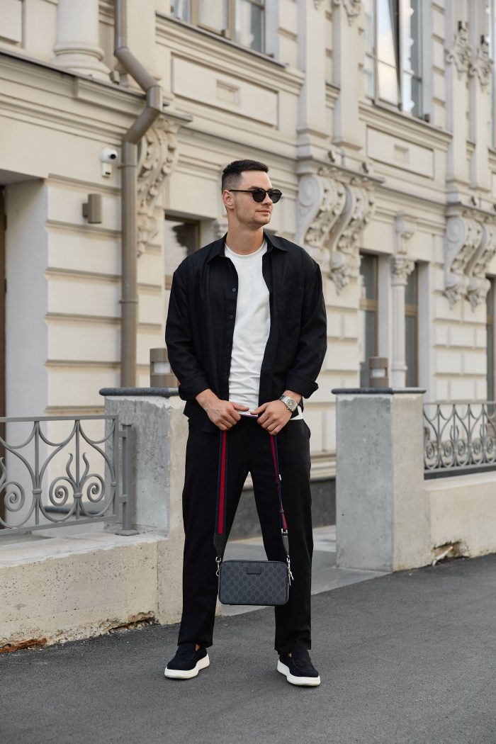 IMG_7989 Сорочка чоловіча на гудзиках з довгим рукавом з льону чорна Фото - 3