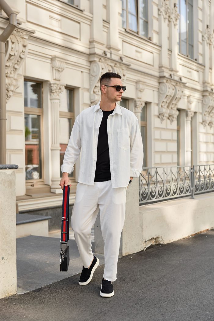 IMG_7990 Сорочка чоловіча на гудзиках з довгим рукавом з льону молочна Фото - 5