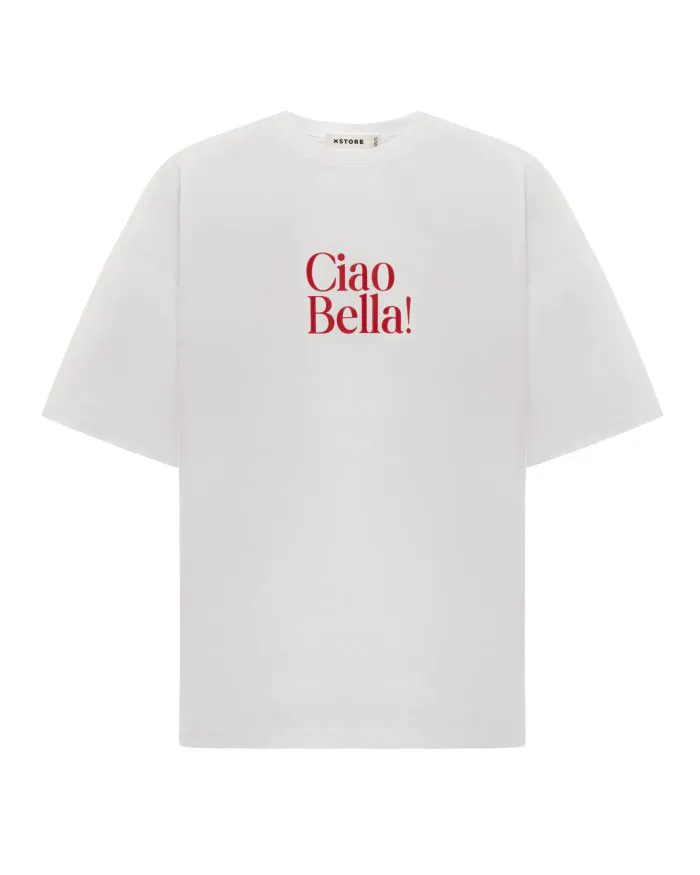 Футболка з принтом Ciao Bella біла Фото - 1