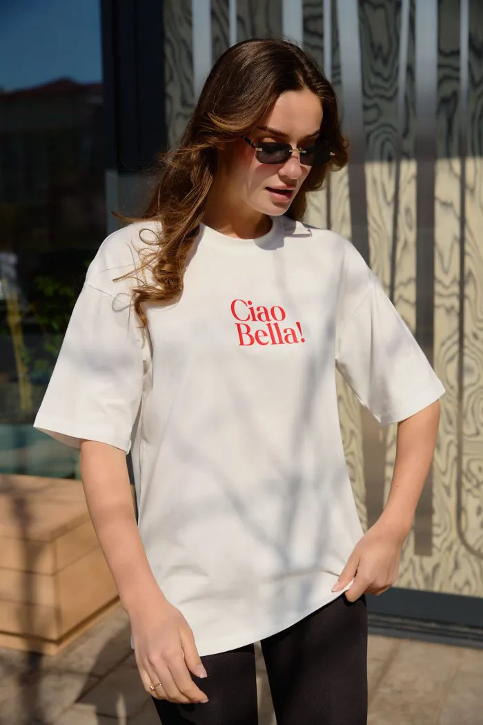 Футболка з принтом Ciao Bella біла Фото - 5