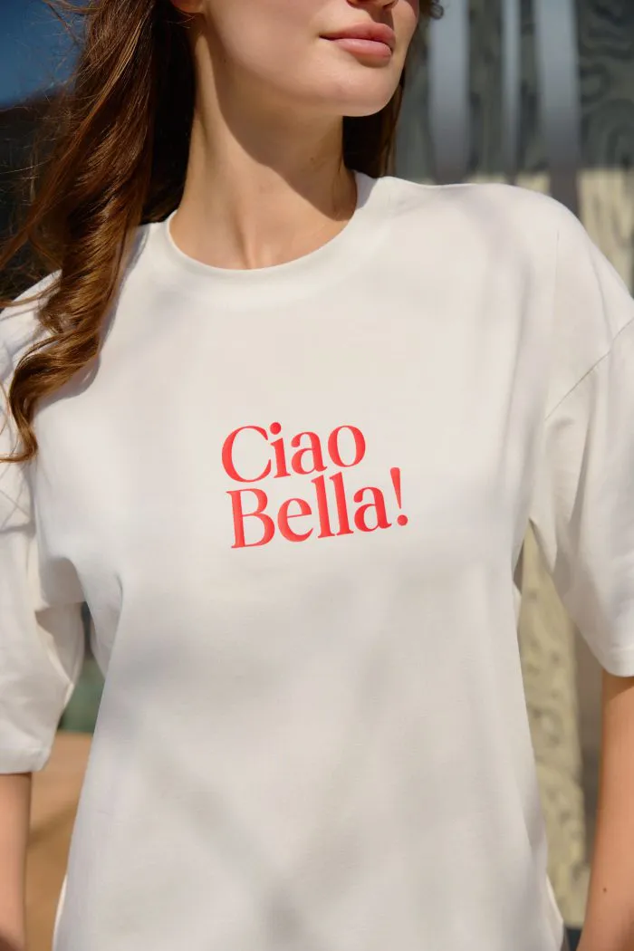 Футболка з принтом Ciao Bella біла Фото - 3