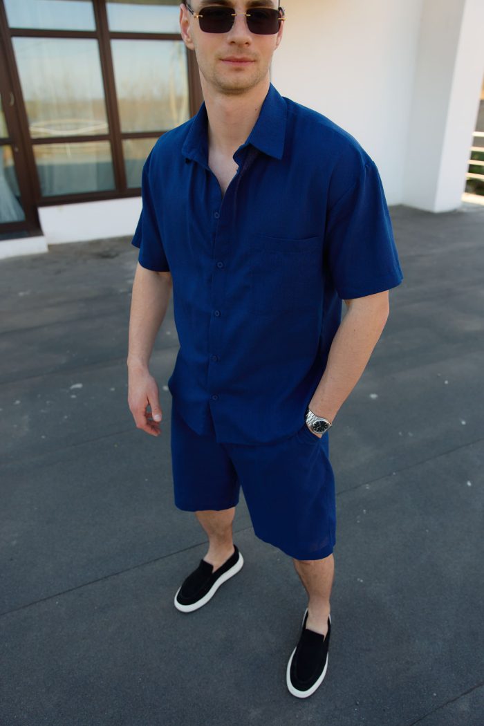 IMG_2743 Шорти з льону чоловічі сині Фото - 3