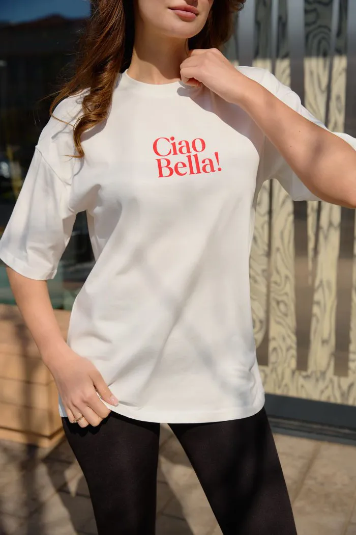 Футболка з принтом Ciao Bella біла Фото - 6