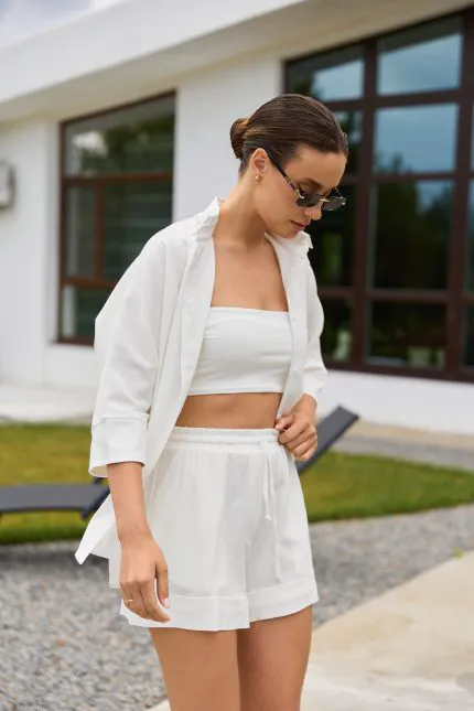 Шорти oversize з льону жіночі молочні