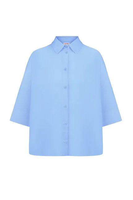 Сорочка oversize з льону жіноча блакитна