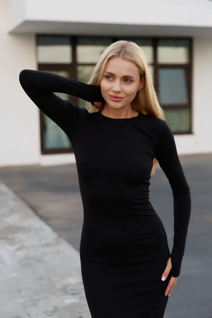 Сукня skims силуетна міді з довгим рукавом чорна Фото - 4