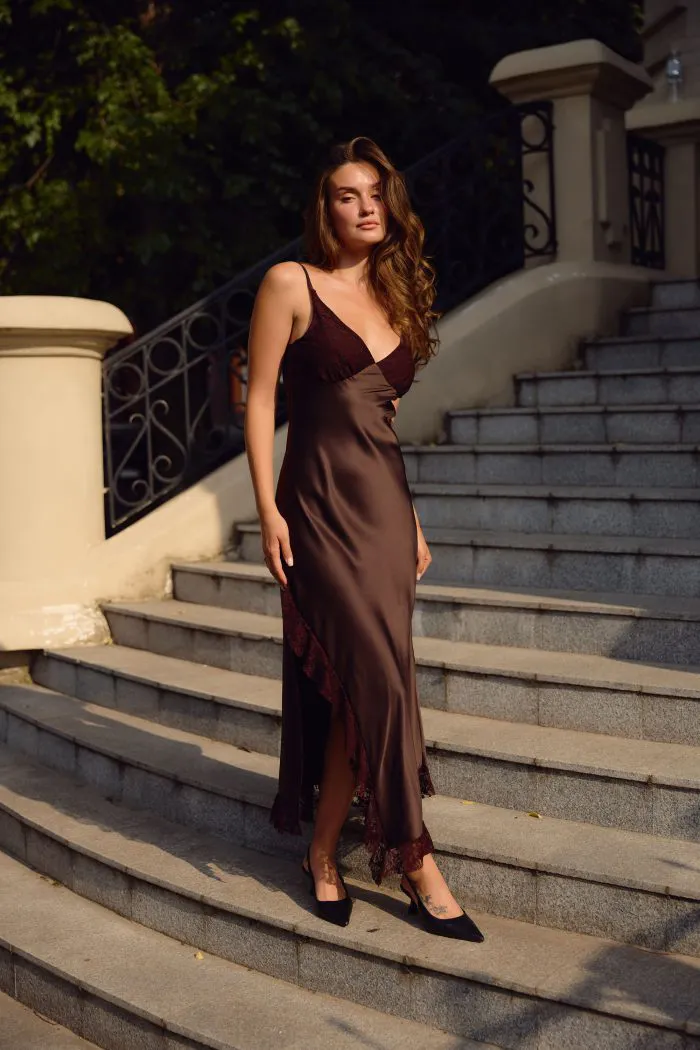 IMG_5325 Сукня з сатину з мереживом шоколад Фото - 1