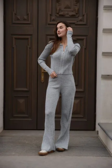 Комплект в’язаний на блискавці зі штанами сірий