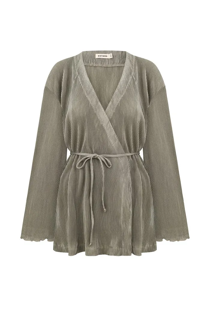 Сорочка з поясом плісе оливкова Фото - 1