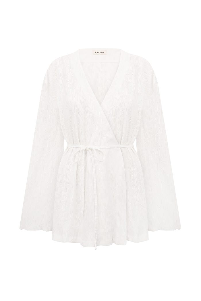 IMG_6664 Сорочка з поясом плісе молочна Фото - 1