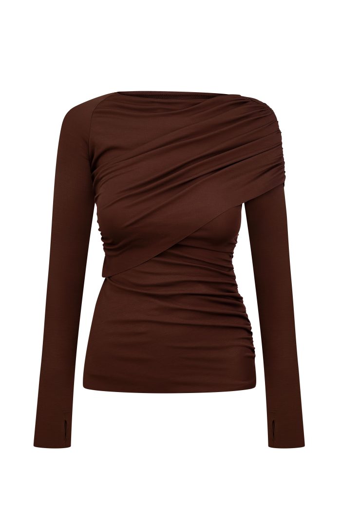 IMG_6665 Лонгслів skims зі зборкою на плечі жіночий шоколад Фото - 1