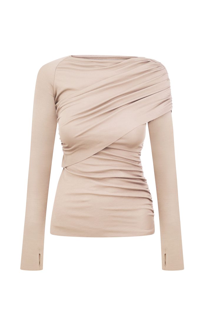 IMG_6679 Лонгслів skims зі зборкою на плечі жіночий беж Фото - 1