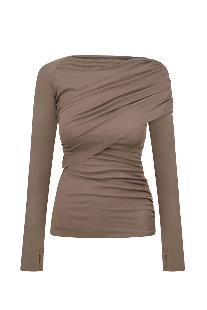 IMG_6681 Лонгслів skims зі зборкою на плечі жіночий олива Фото - 1