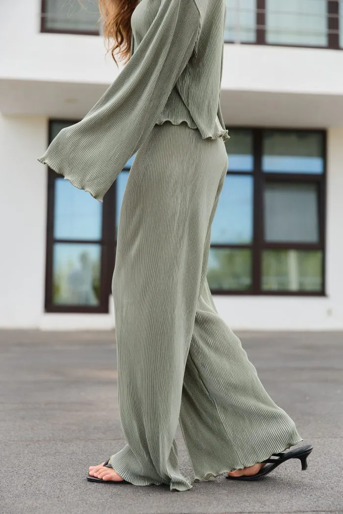 IMG_8620 Штани палаццо плісе оливкові Фото - 6