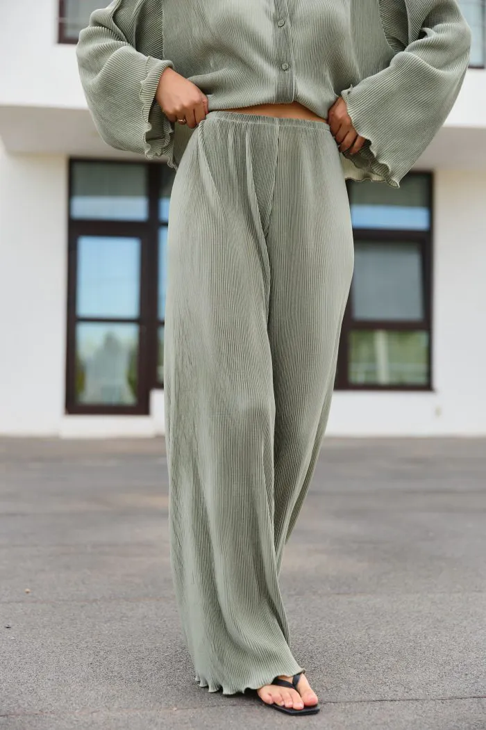 IMG_8678 Штани палаццо плісе оливкові Фото - 2