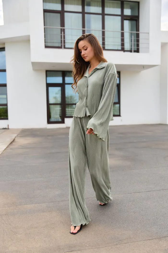 IMG_8706 Штани палаццо плісе оливкові Фото - 5