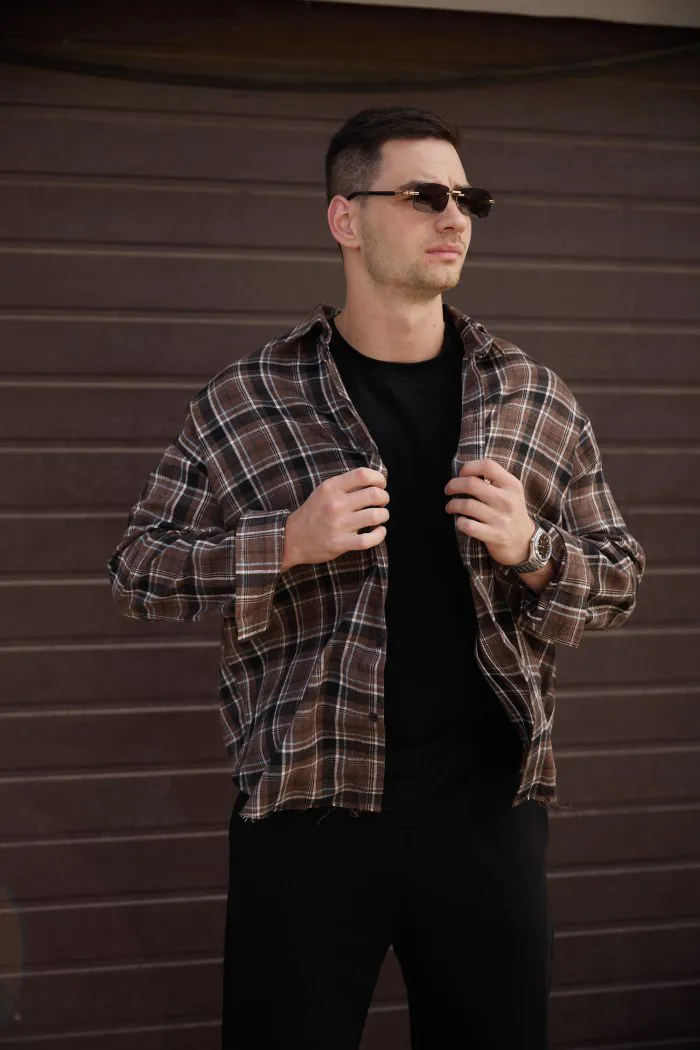 IMG_8797 Сорочка чоловіча у клітинку з необробленим краєм шоколад Фото - 4