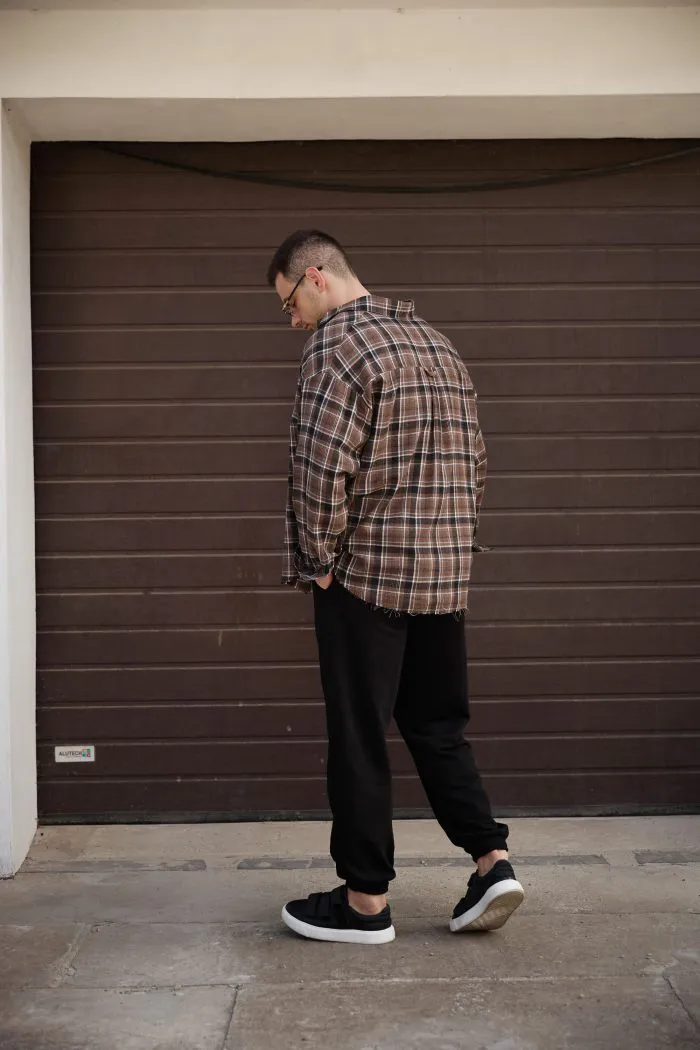 IMG_8804 Сорочка чоловіча у клітинку з необробленим краєм шоколад Фото - 3