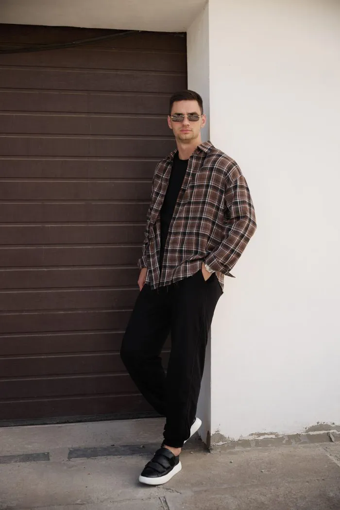 IMG_8807 Сорочка чоловіча у клітинку з необробленим краєм шоколад Фото - 5