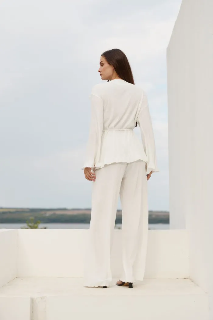 IMG_8936 Сорочка з поясом плісе молочна Фото - 3