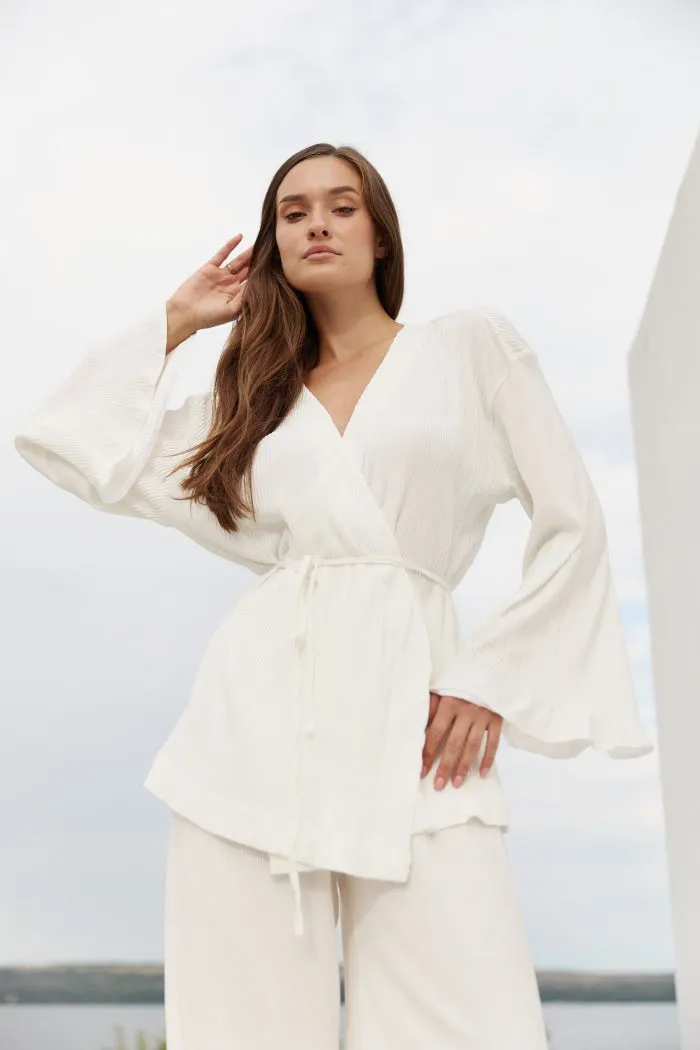 IMG_8972 Сорочка з поясом плісе молочна Фото - 1