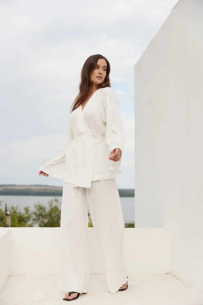 IMG_8988 Сорочка з поясом плісе молочна Фото - 5