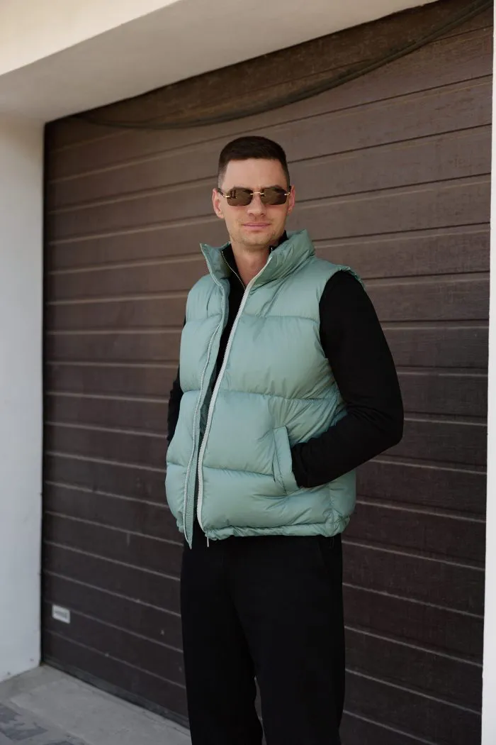 Жилет дутий чоловічий олива Фото - 6