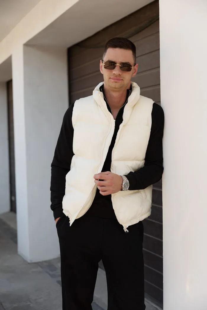 Жилет дутий чоловічий молочний Фото - 4