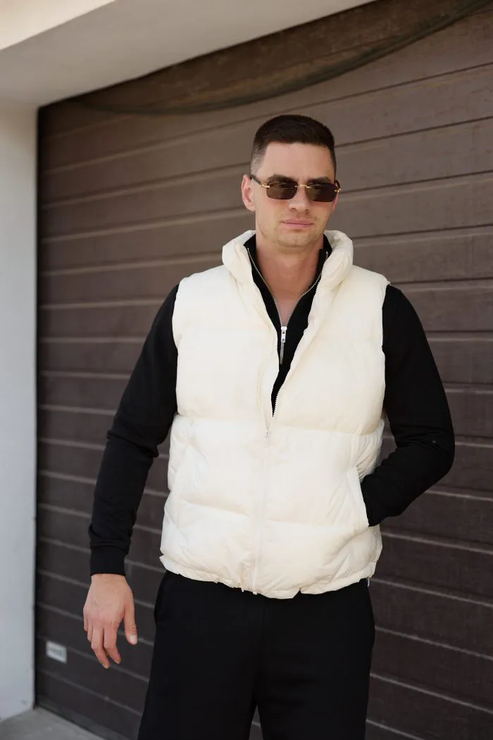 Жилет дутий чоловічий молочний Фото - 2