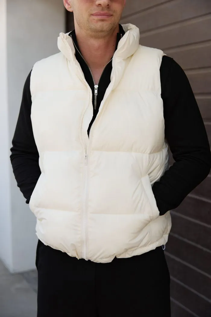 Жилет дутий чоловічий молочний Фото - 3