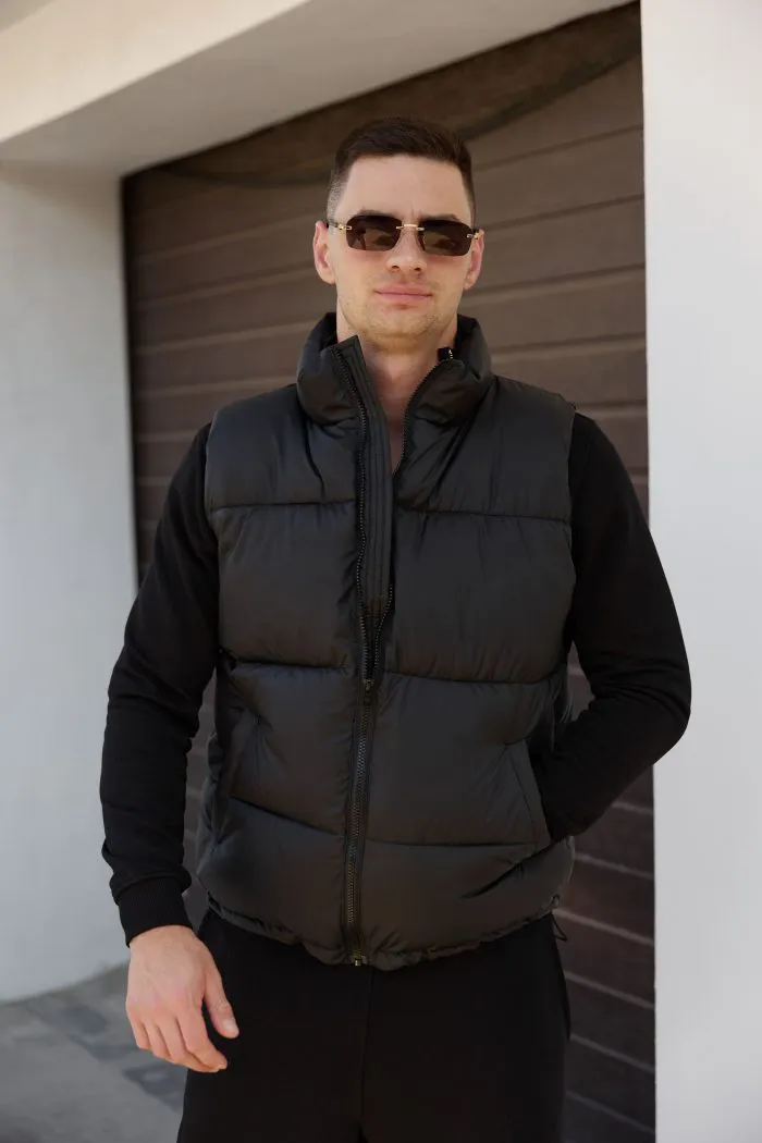 Жилет дутий чоловічий чорний Фото - 1