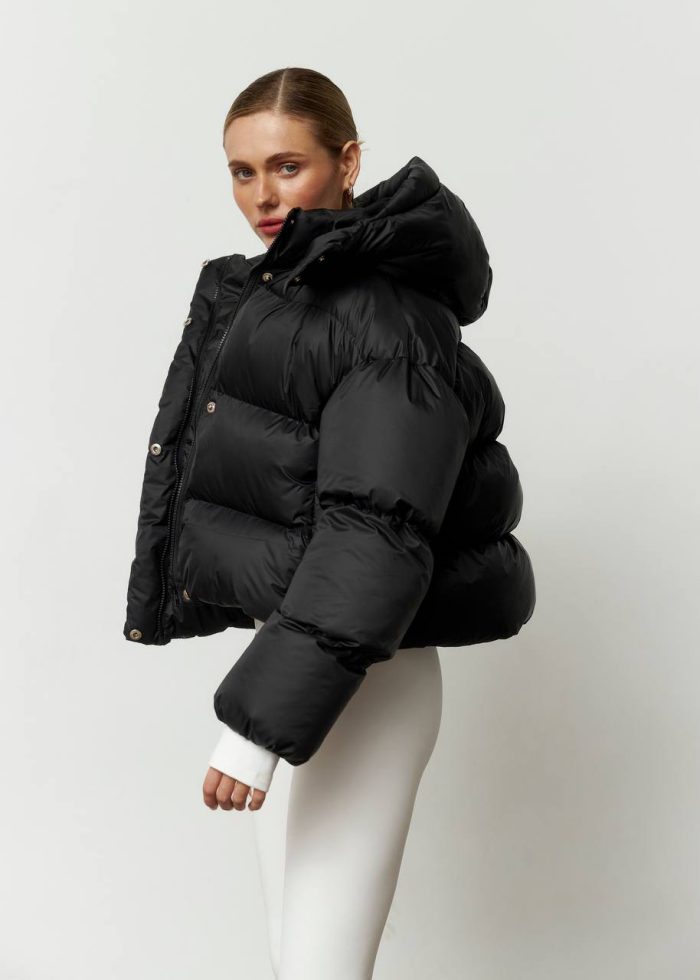 Пуховик жіночий вкорочений чорний Фото - 3