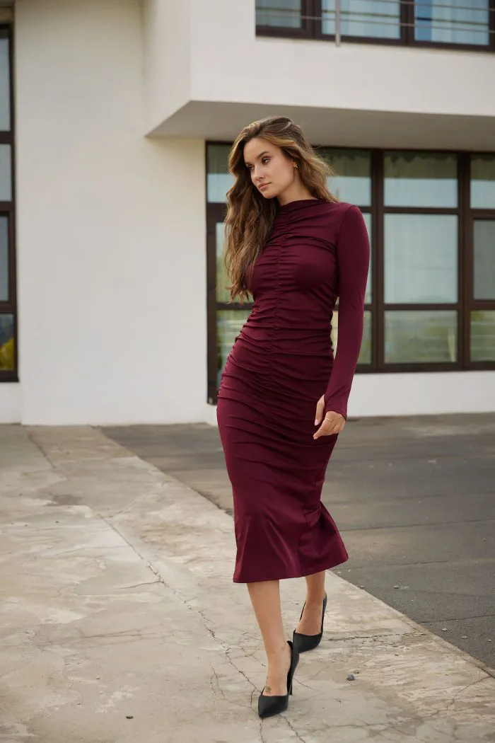 Сукня з драпіруванням міді бордо Фото - 1