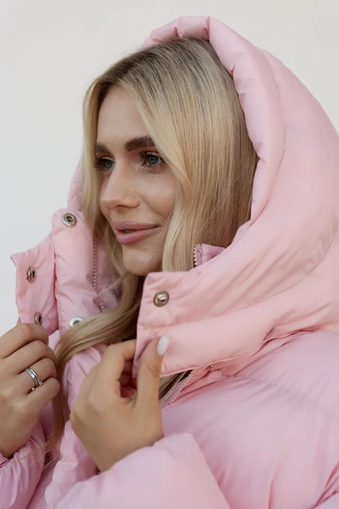 Пуховик жіночий вкорочений рожевий Фото - 4