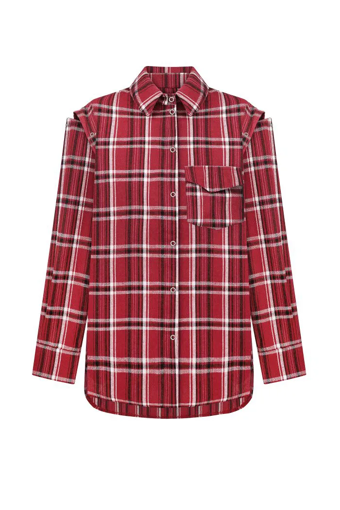 IMG_6662 Картата сорочка в клітинку з відстібними рукавами бордо Фото - 1