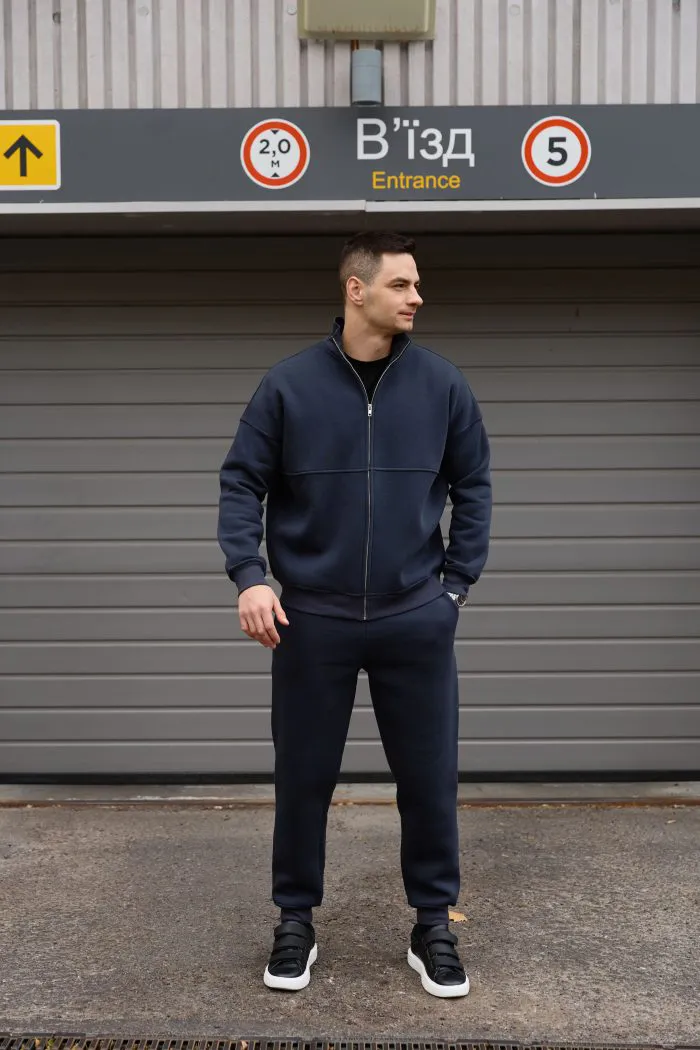 Костюм бомбер чоловічий з флісом темно-синій Фото - 1