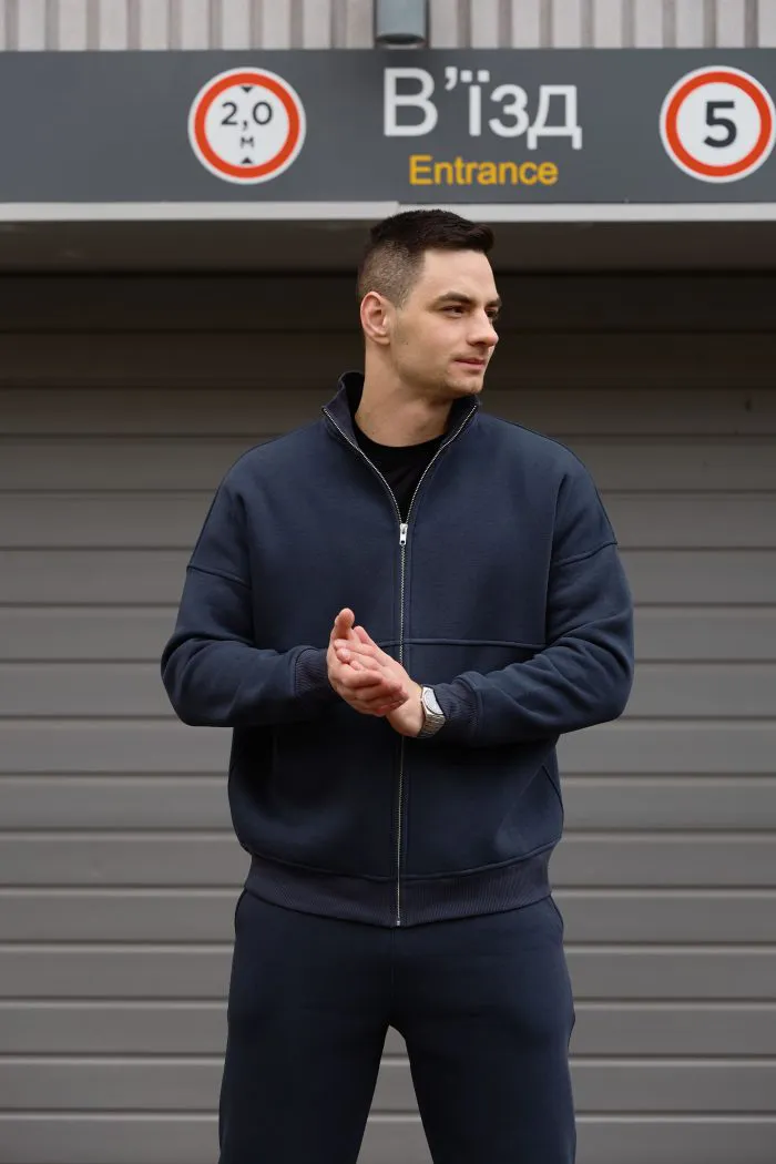 Костюм бомбер чоловічий з флісом темно-синій Фото - 4