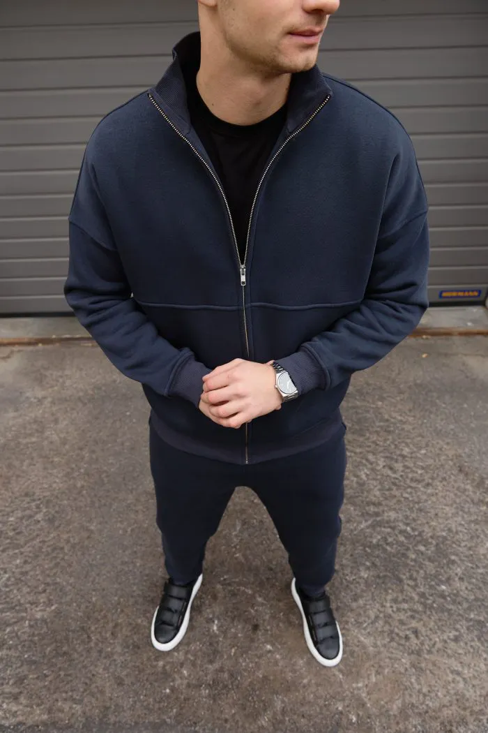 Костюм бомбер чоловічий з флісом темно-синій Фото - 2