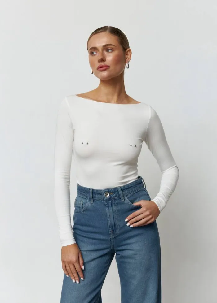 Боді з пірсингом молочний Фото - 1