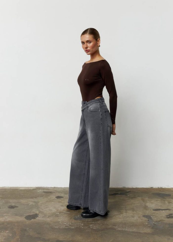 Джинси зі спущеним поясом жіночі графіт Фото - 3