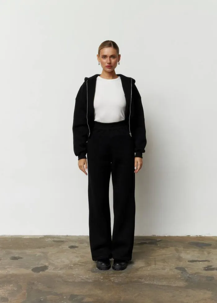 Костюм кроп з флісом жіночий чорний Фото - 2